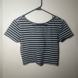 Forever 21 Black and Gray Striped Crop Top
